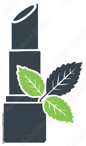 Natural organic lipstick tube with fresh green leaves concept for eco friendly beauty products