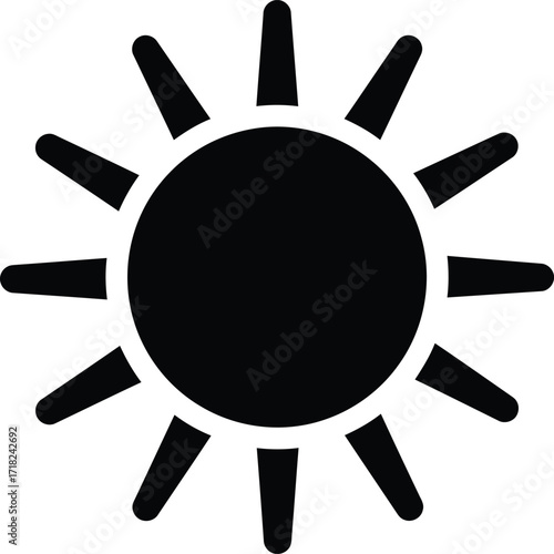 Simple black and white sun icon with radiating lines depiction
