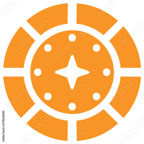 Orange casino chip icon with star and dots, representing gambling, winning, and game success