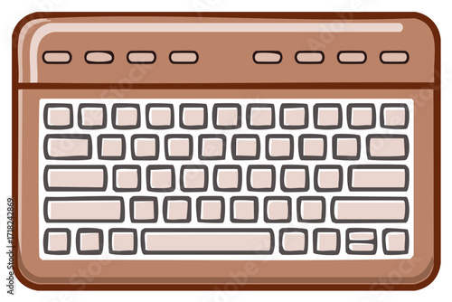 Stylized retro brown computer keyboard with blank keys vector illustration