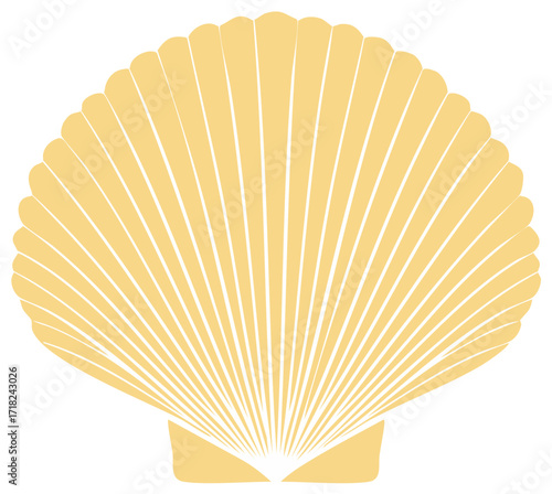 Stylized yellow scallop seashell icon. Simple marine life vector illustration for coastal and summer themes.