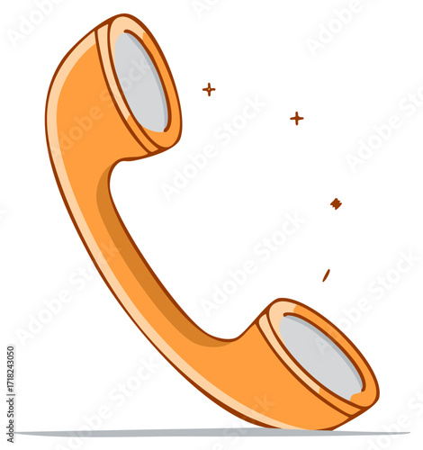 Retro orange telephone handset illustration with sound waves