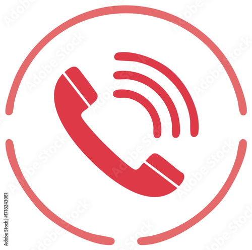 Red phone ringing call symbol with sound waves graphic, communication concept