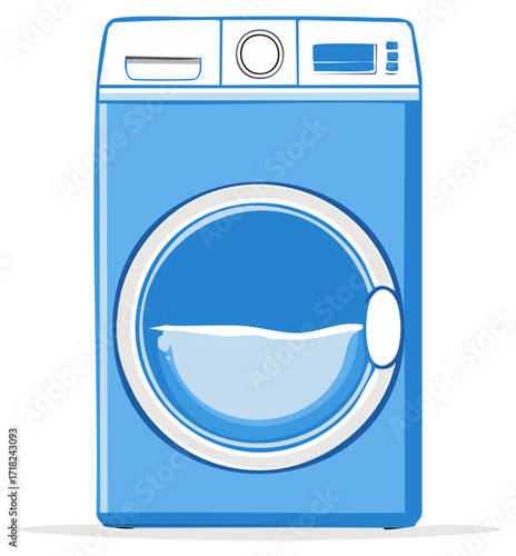 Bright blue front-load washing machine with water visible through the round glass door