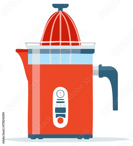 Illustration of a red juice extractor, stylized design, isolated object