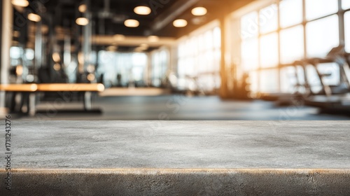 Wallpaper Mural Concrete tabletop surface with blurred modern gym interior background Torontodigital.ca