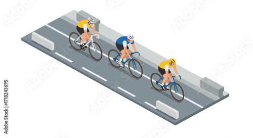 Isometric cyclists in motion on urban road