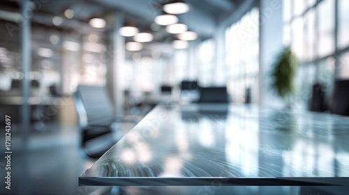 Wallpaper Mural Glass table surface in contemporary office workspace. Blurred background. Professional business environment Torontodigital.ca