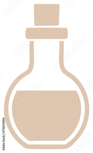 Beige magic potion bottle with cork stopper for witchcraft spell ingredients and apothecary