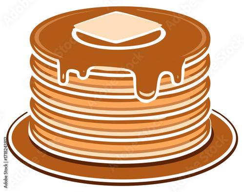 Delicious breakfast stack of pancakes drizzled with maple syrup and melting butter vector art
