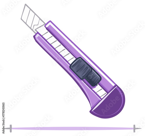 Illustration of a purple box cutter or retractable utility knife tool isolated on white