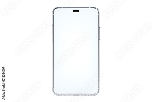 Front view smartphone mockup with light screen, isolated on transparent background