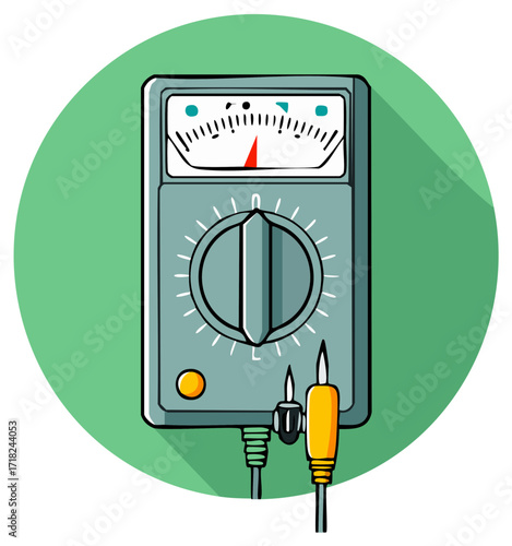 Electrical multimeter illustration shows measurement dial needle circuit tester voltmeter tester device, voltage measuring equipment