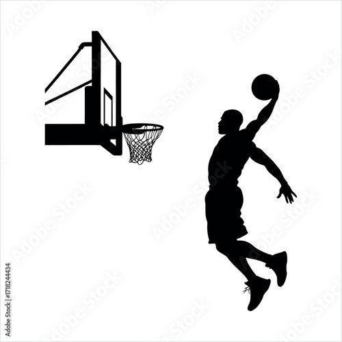 Dynamic Silhouette of a Basketball Player Dunking