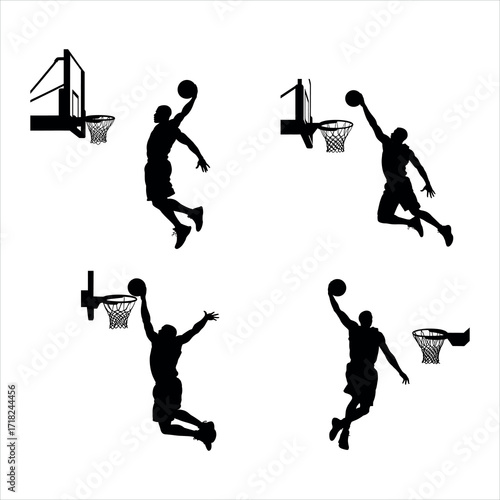 Dynamic Basketball Players in Action Silhouettes