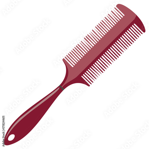 Red Dual-Sided Hair Comb with Fine and Wide Teeth Vector Illustration
