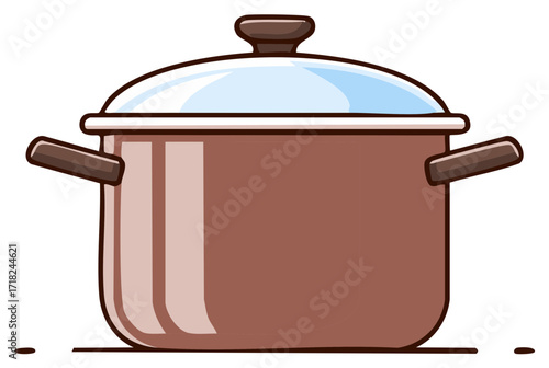 Brown Cooking Pot with Glass Lid Illustration Brown Cookware with Handles and Cover