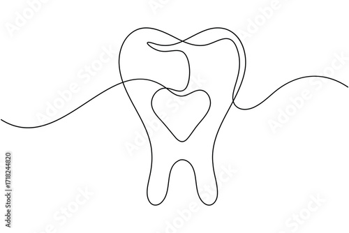 Tooth and teeth continuous one line drawing minimalist smile healthy dental  vector illustration