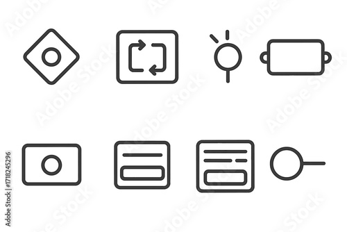 Visual Programming Icons. Line style icons of visual programming elements: conditional block, loop connector, event trigger,