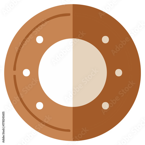Flat illustration of a bagel with cream cheese, brown and beige colors.