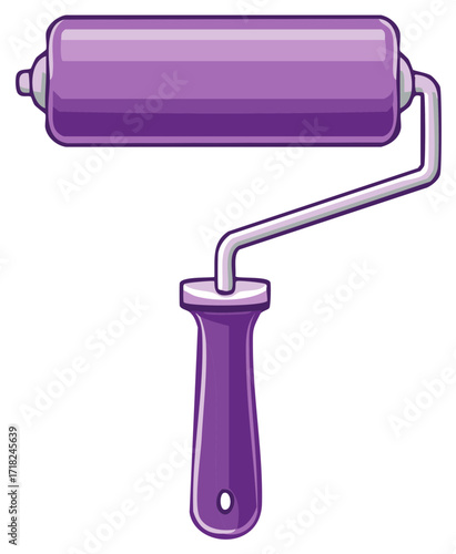 Shiny purple paint roller cartoon vector illustration for home improvement