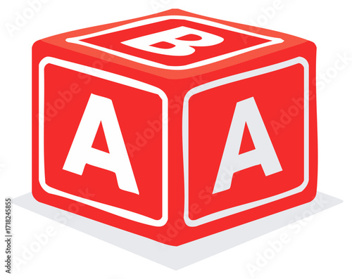 Bright red alphabet block with white letter A and B symbols