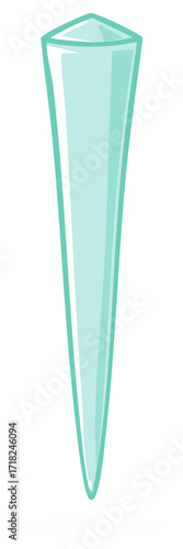A solitary aqua icicle with a sharp point hanging down