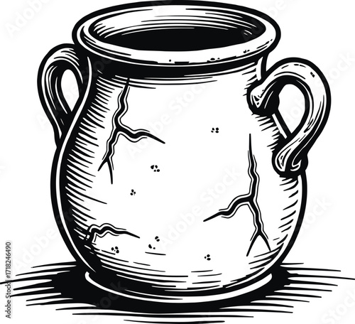 Traditional clay pot, cultural handmade earthenware crockery

