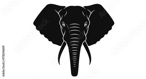 Striking black elephant head graphic majestic wild animal symbol powerful nature icon