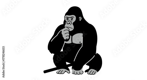Majestic gorilla pondering with intensity looking thoughtful in a powerful pose