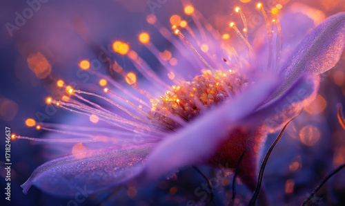 Close-up of delicate flower with glowing details and soft bokeh background, isolated on white background