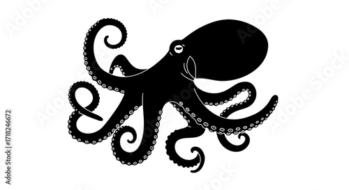 Majestic black octopus spreading tentacles underwater ocean marine life
