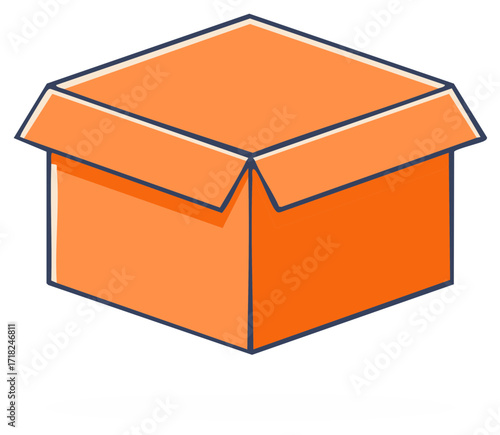 Open Orange Shipping Container with Simple Line Art Style