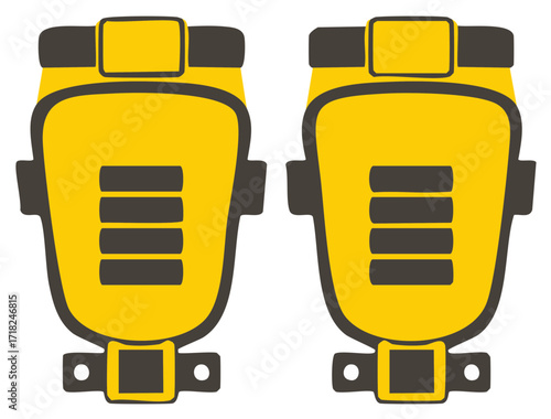Pair of Yellow Industrial Knee Pads Protective Gear Safety Equipment Sport Accessory for Knees Safeguard in Vector Illustration