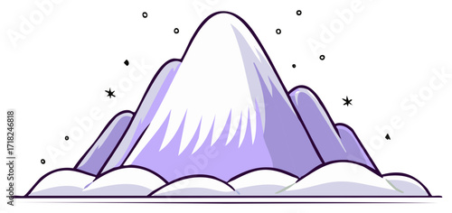 Stylized illustration of a mountain range with stars and dots