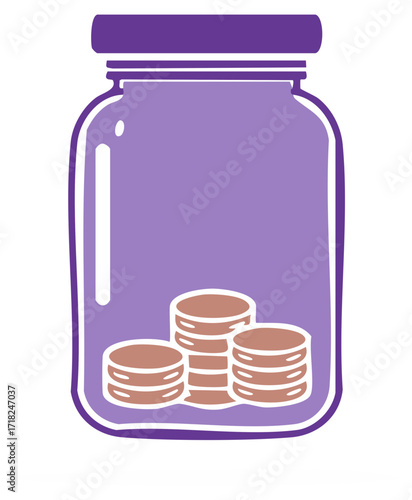 Jar illustration filled with money, savings, and finances concept.