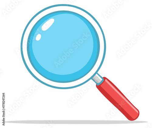 Stylized Magnifying Glass with Blue Lens and Red Handle