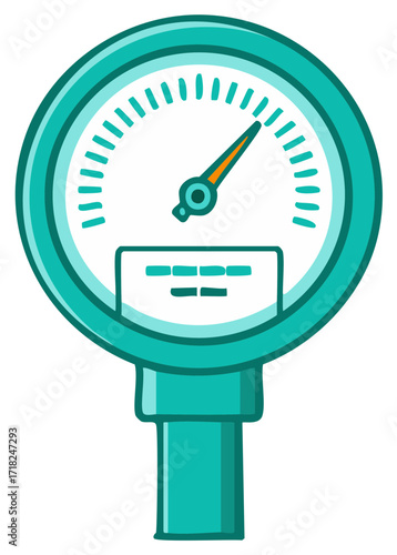 Teal Cartoon Pressure Gauge Instrument Illustrative Style Measurement