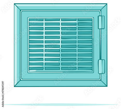 Square teal aqua air vent grille register with horizontal slats and hinge illustration