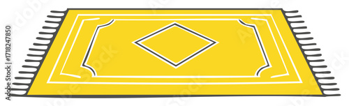 Bright yellow decorative rug with elegant white border and central diamond pattern simple home decor illustration