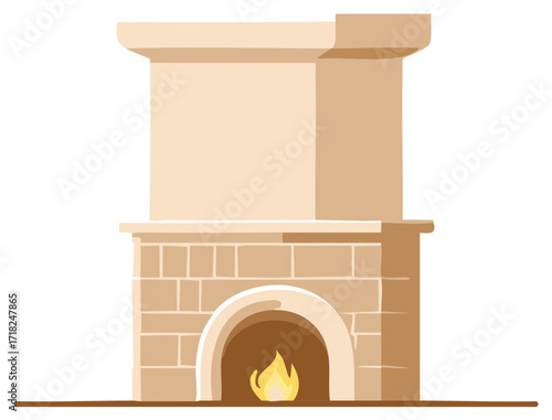 Stone Fireplace with Flame Home Interior Element Cartoon Illustration