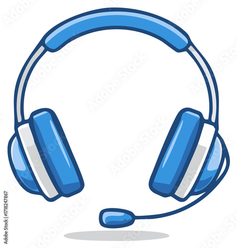 Blue cartoon gaming headset with microphone for customer service and communication