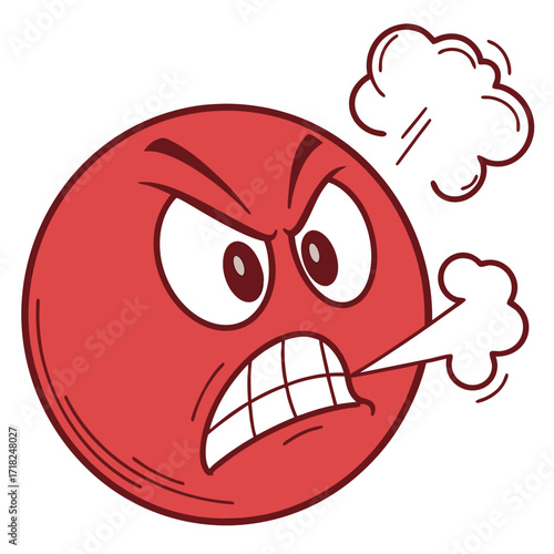 Cartoon red face with angry expression and steam