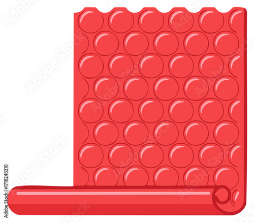 Red Bubble Wrap Vector Illustration, Protective Packing Material with Air Bubbles, Isolated on White