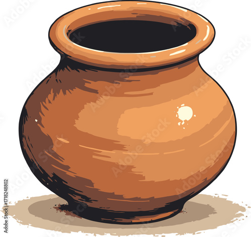 Traditional clay earthen pot, cultural handmade pottery jar vessel

