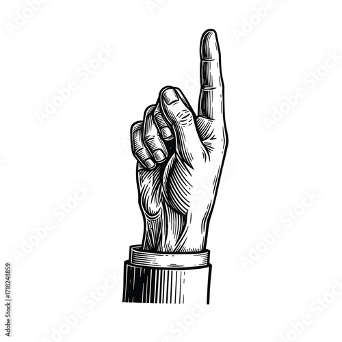 Vintage Pointing Hand Illustration | Engraved Index Finger Gesture Vector
