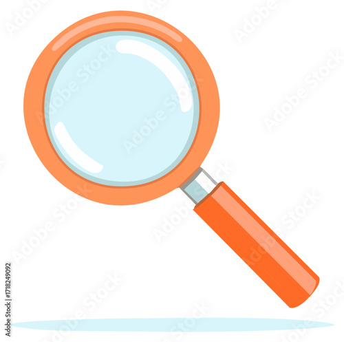 Magnifying Glass Icon Orange Handheld Lens Exploration Search Cartoon Illustration
