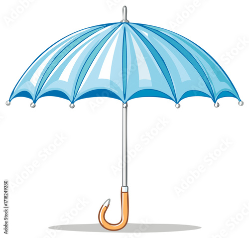 Cartoon illustration of a classic open blue umbrella for rain and weather protection