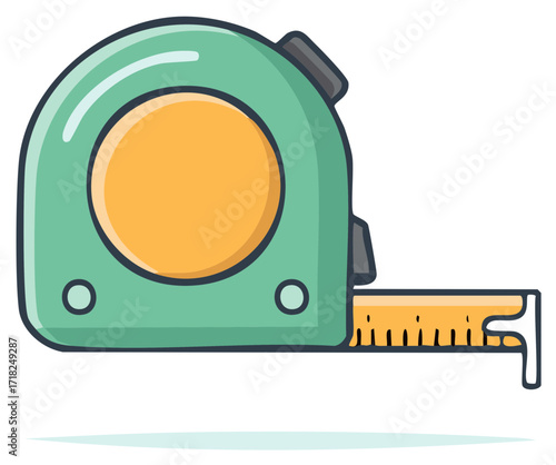 Turquoise Measuring Tape Illustration Depicts Measurement Tool With Extended Blade and Clear Scale