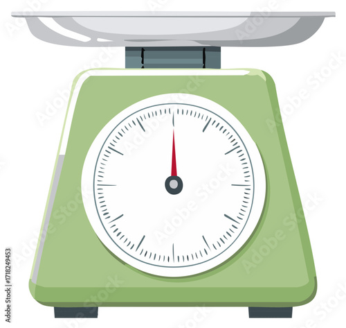 Illustration of an old-fashioned, retro kitchen scale with a clock-face style indicator